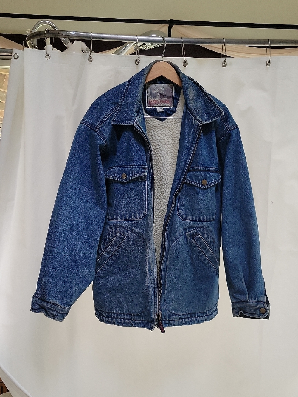 Men's Vintage Long Blue Denim Sherpa-Lined Jacket L/XL By Red Lodge